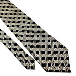 Roberto Villini Silk Tie Woven Black‎ Gold Plaid Wide